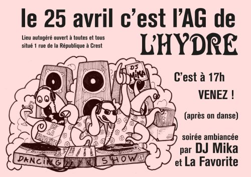 Affiche - <span class="caps">AG</span> Hydre 25 avril 2026 - <span class="caps">DJ</span> Mika et La Favorite